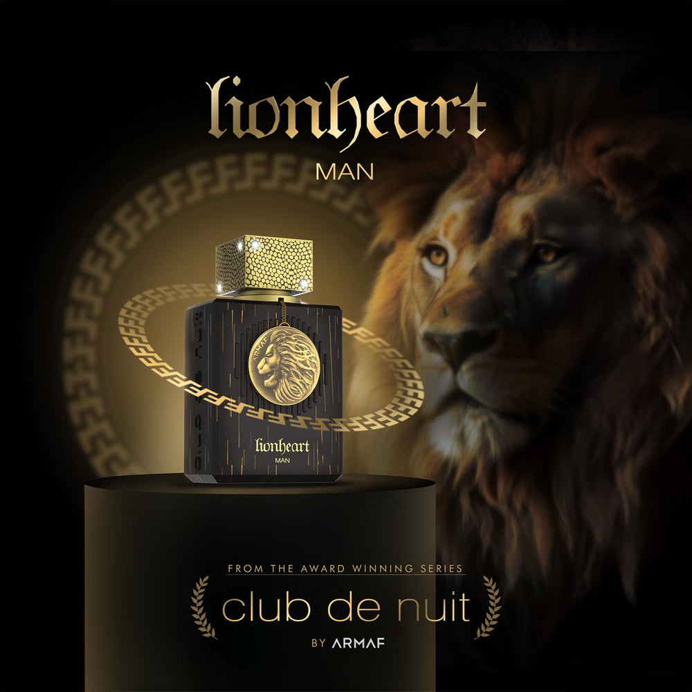 Armaf Club De Nuit Lion Heart edp bottle glow evokes warm woody notes for autumn evenings