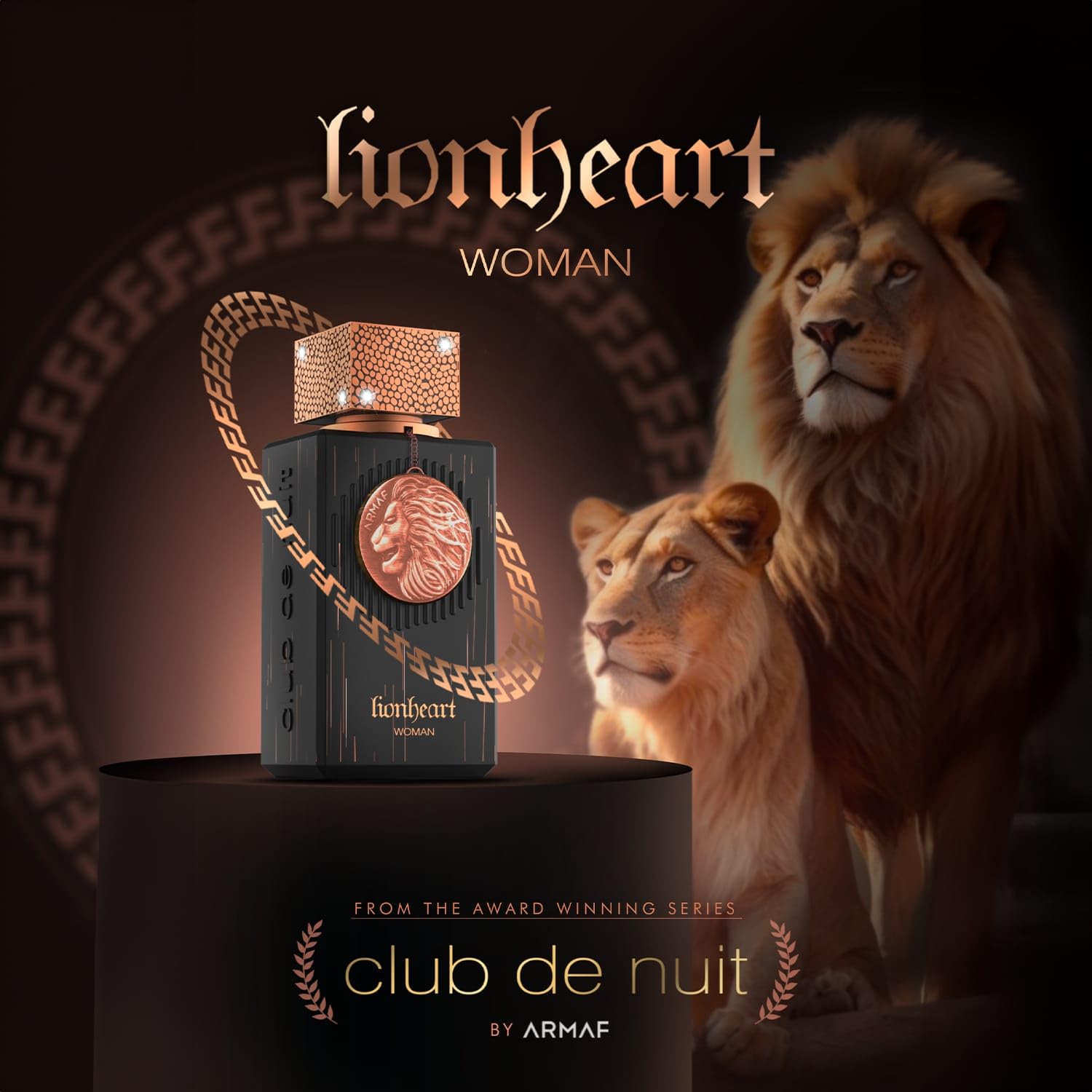 Armaf Club De Nuit Lionheart 3.4 oz edp on display signals premium packaging and fragrance.