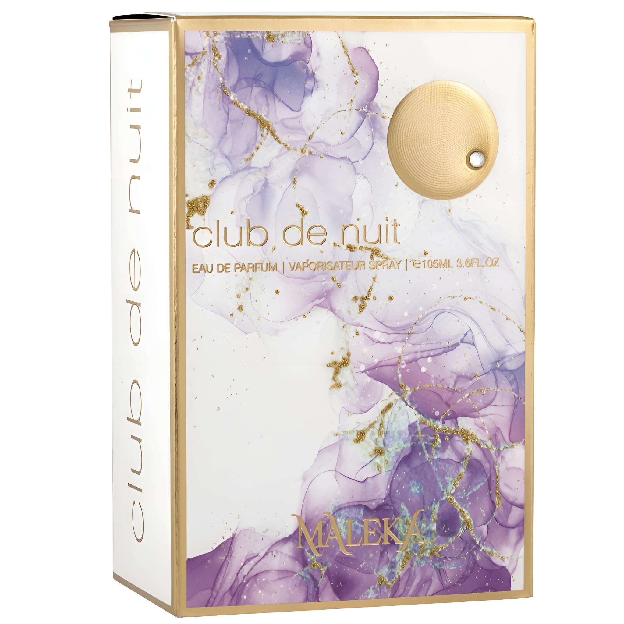 Armaf Club De Nuit Maleka bottle tilt suggests easy application and evaporation control.