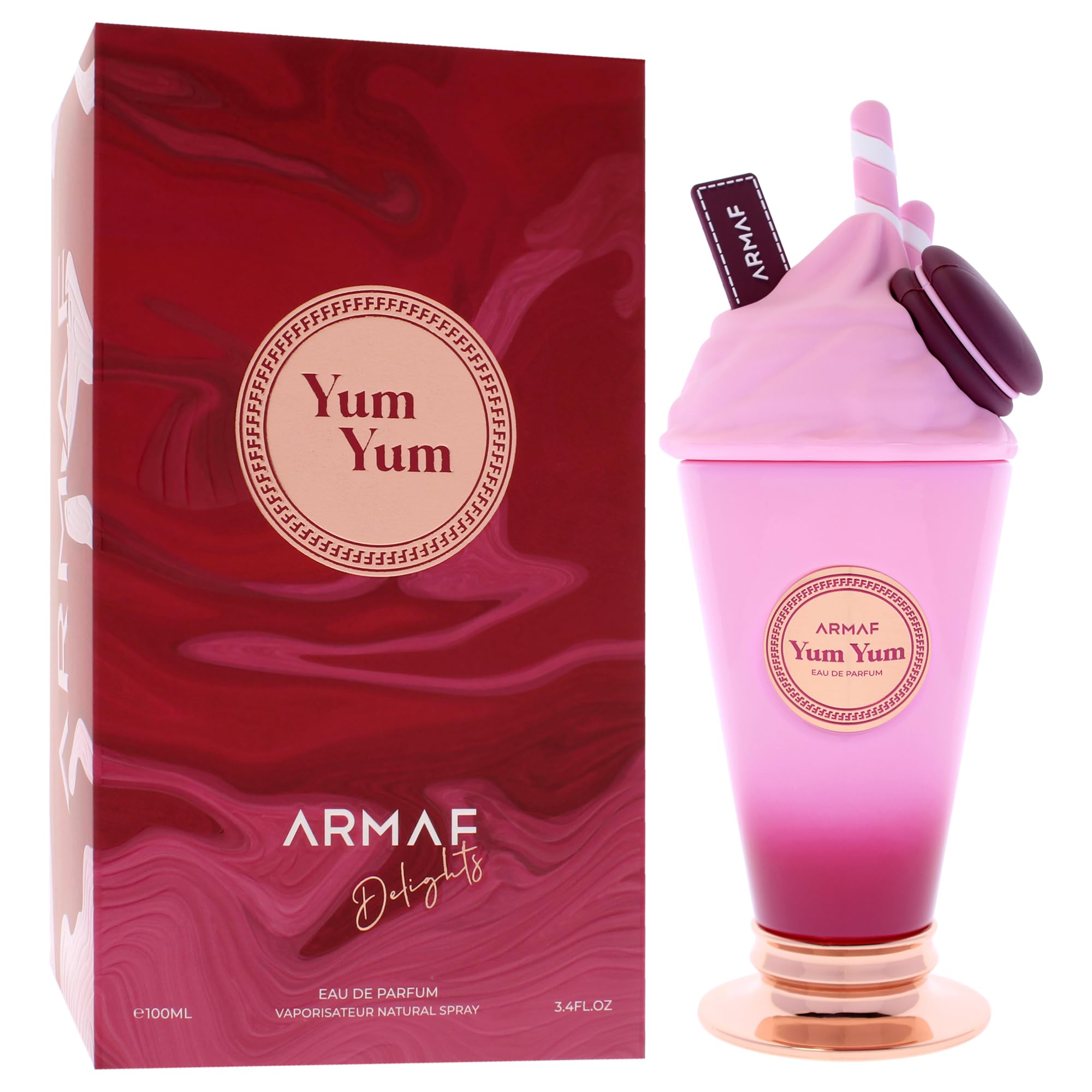 Armaf Delights Yum Yum powdery-base-diffusion conveys a smooth, grown-up finish.