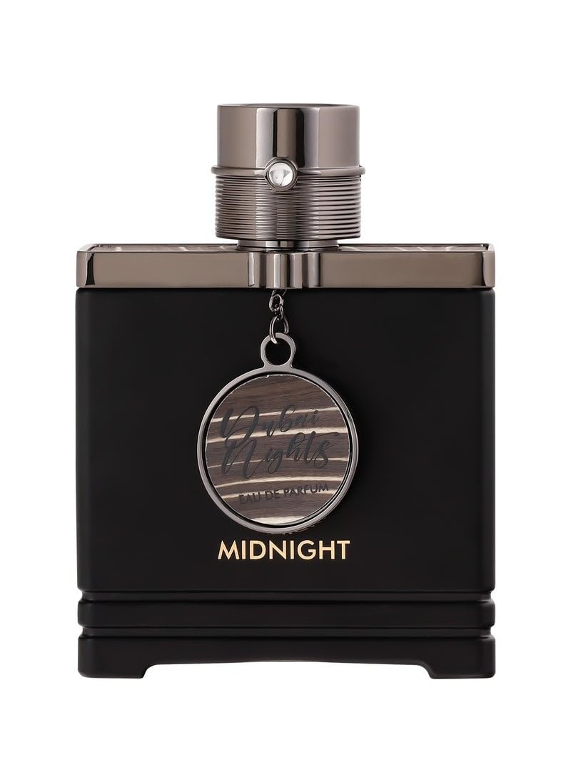 Armaf Dubai Nights Midnight bottle for men highlighting bold evening appeal.