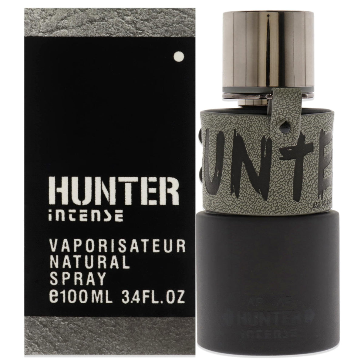 Armaf Hunter Intense bottle front, bold masculine silhouette for daily wear.