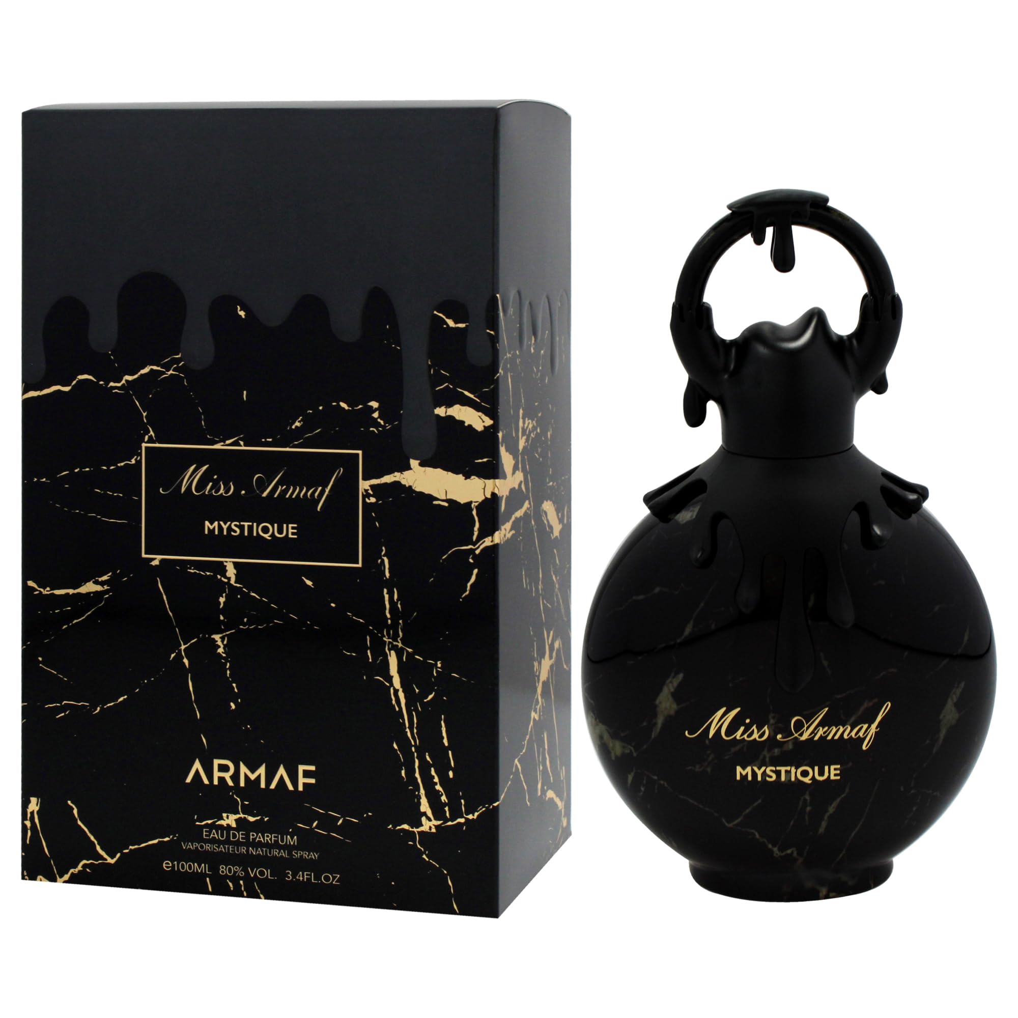 Armaf Miss Mystique label shows 3.4 oz size and value.
