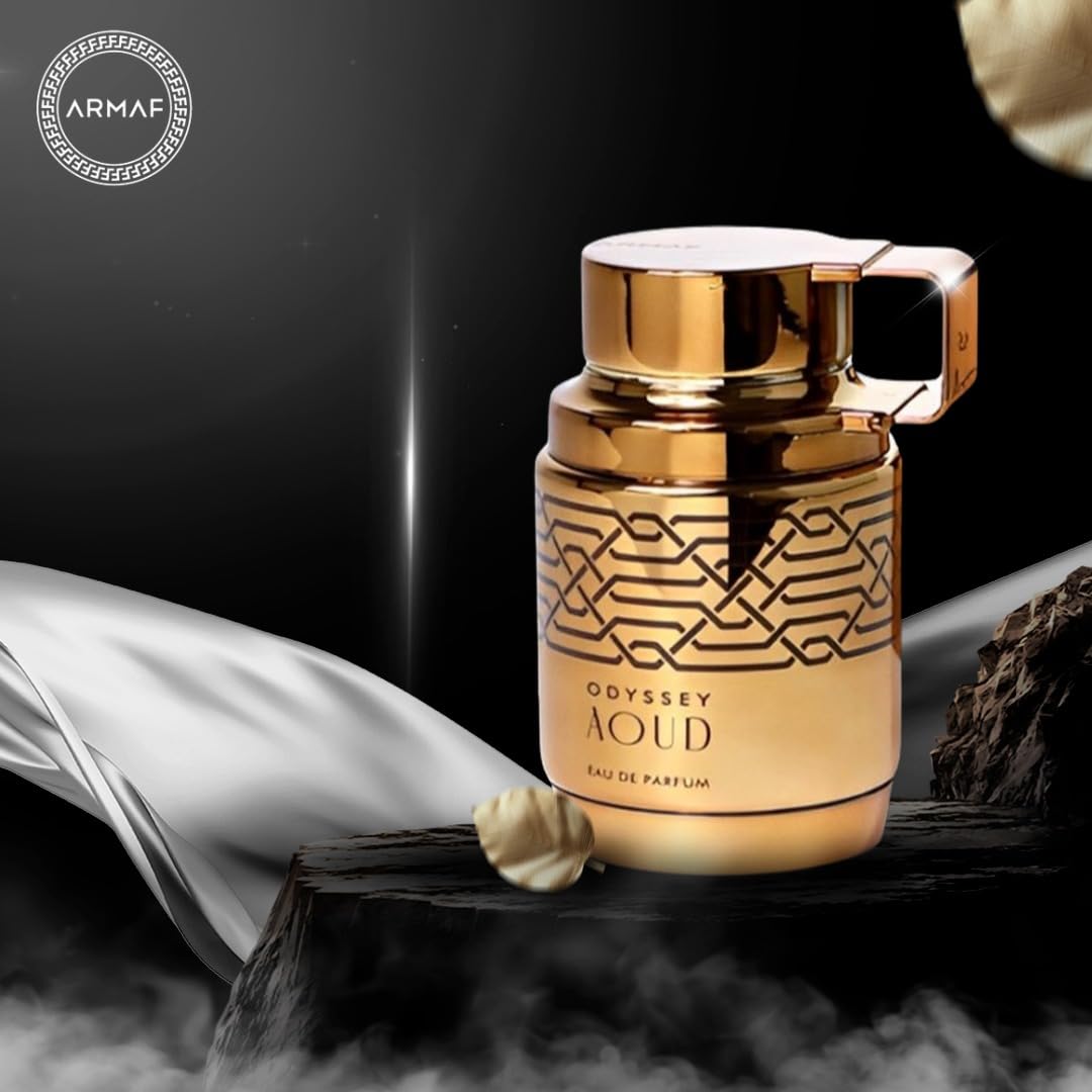 Armaf Odyssey Aoud Edition bottle top close-up signals luxe masculine packaging