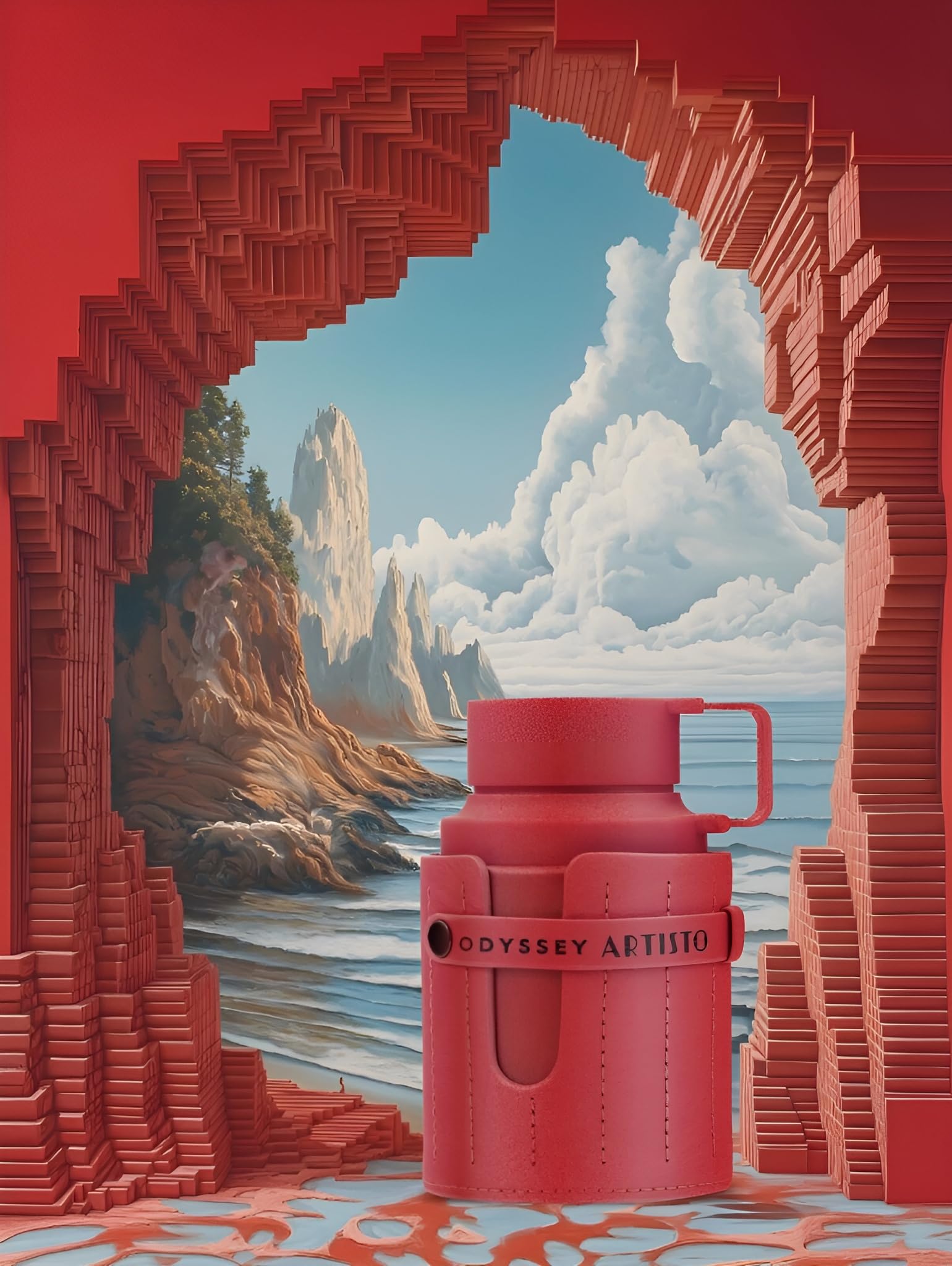 Armaf Odyssey Artisto Red bottle cap closeup highlights premium design for luxury routines.