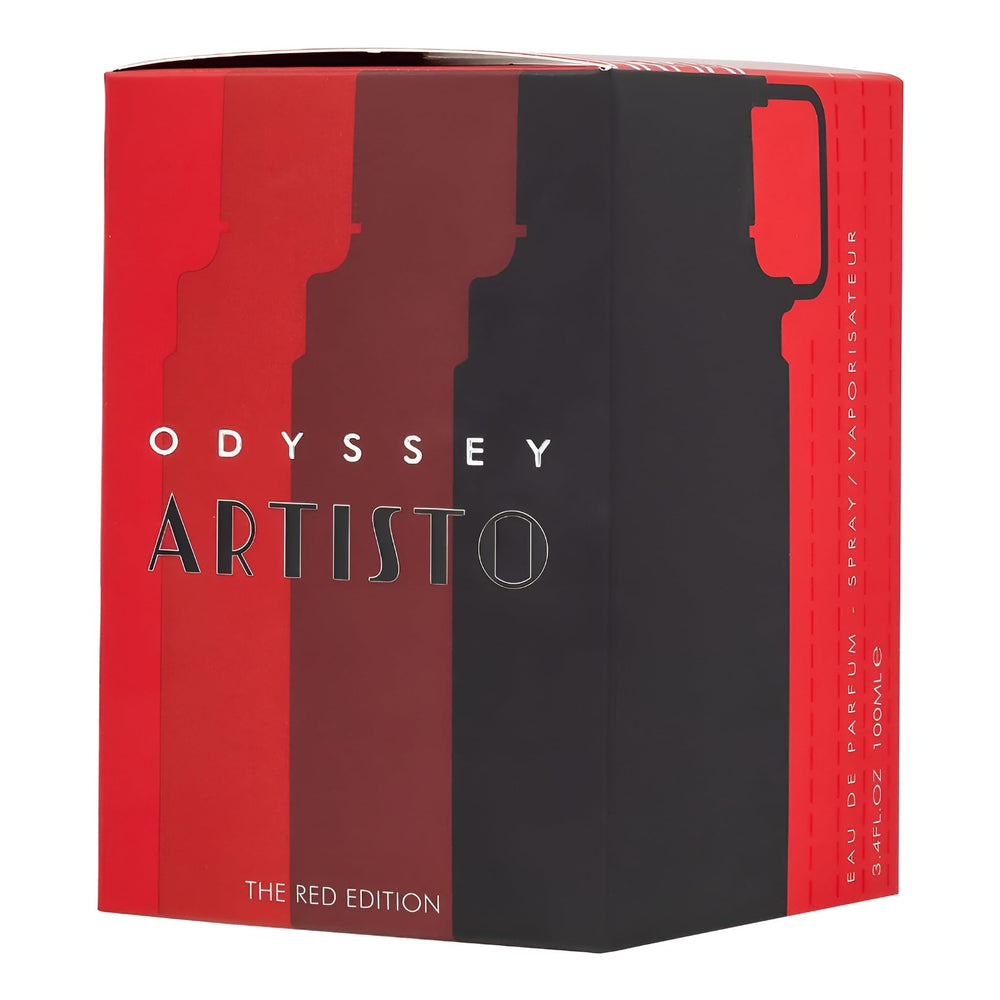 Armaf Odyssey Artisto Red box packaging emphasizes luxurious gifting presentation.
