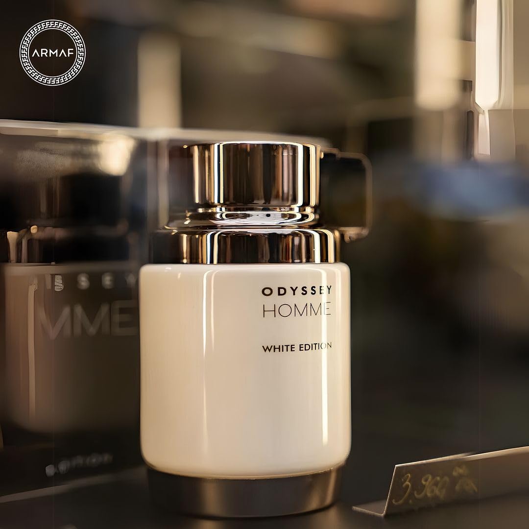 Armaf Odyssey Homme White Edition cap detail showing premium packaging