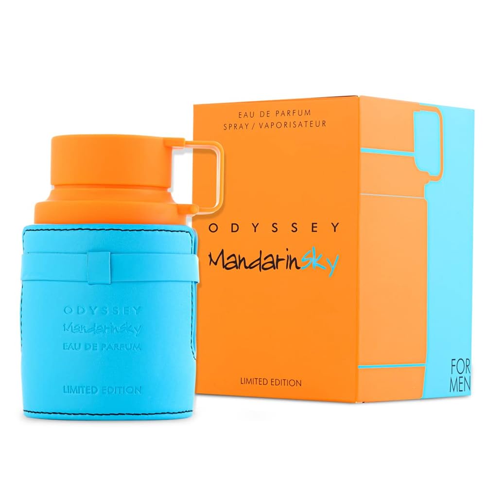 Armaf Odyssey Mandarinsky EDP bottle front shows vibrant mandarin opening for confident daytime wear.