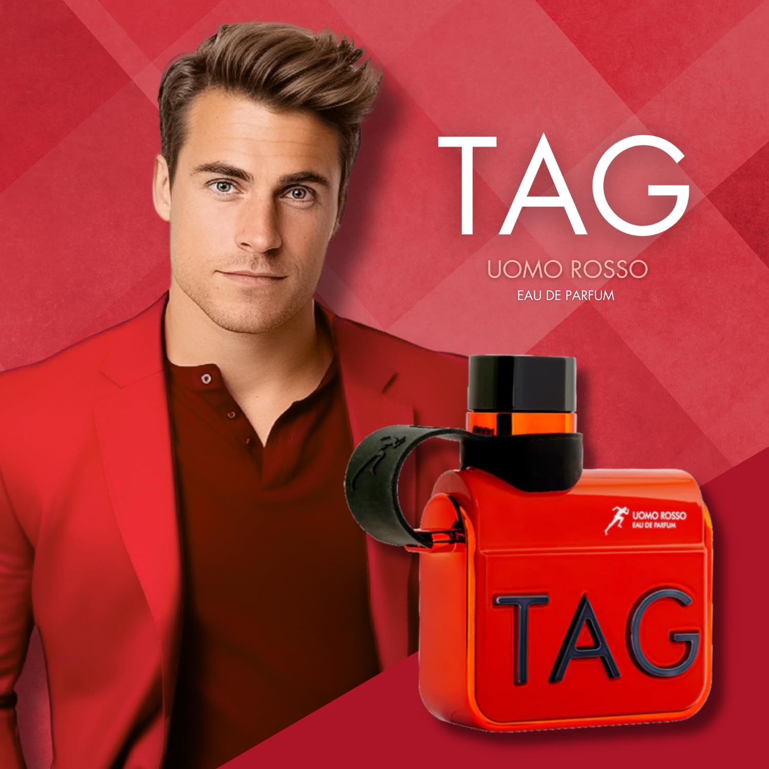 Armaf Tag Him Ummo Rosso Red bottle side view emphasizing bold mood