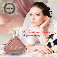 Armaf Tres Jour packaging box front conveys gift-ready luxury and elegance.