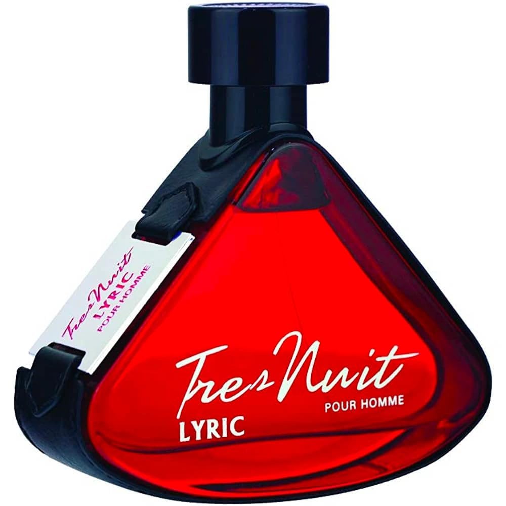 Armaf Tres Nuit Lyric bottle side view showing masculine silhouette