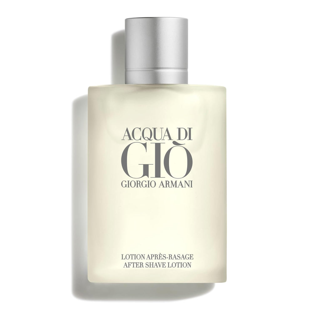 Armani Beauty Acqua di Gio after shave bottle showing long-lasting marine-bergamot freshness.