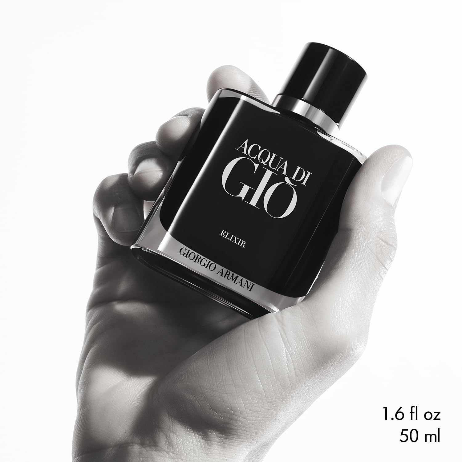 Acqua di Gio Elixir packaging and stopper showcased for gifting appeal