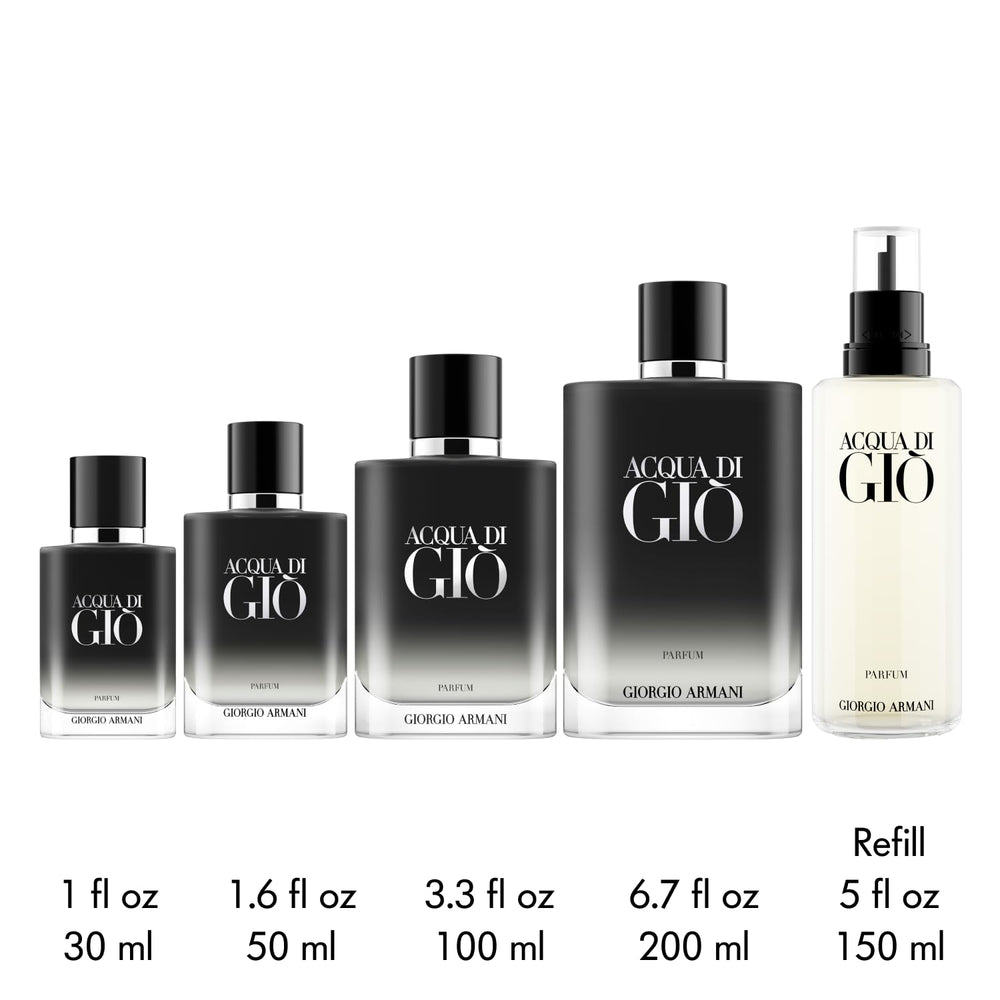 Armani Beauty Acqua di Giò Parfum glass vial hints at ginger and marine notes for energized starts.