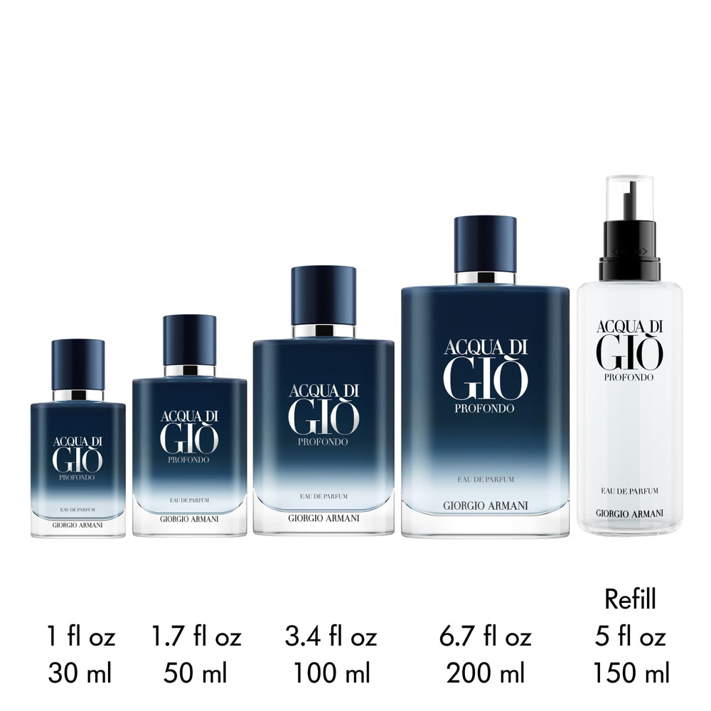 Armani Beauty Acqua di Giò Profondo refill bottle option supports eco-friendly routine.