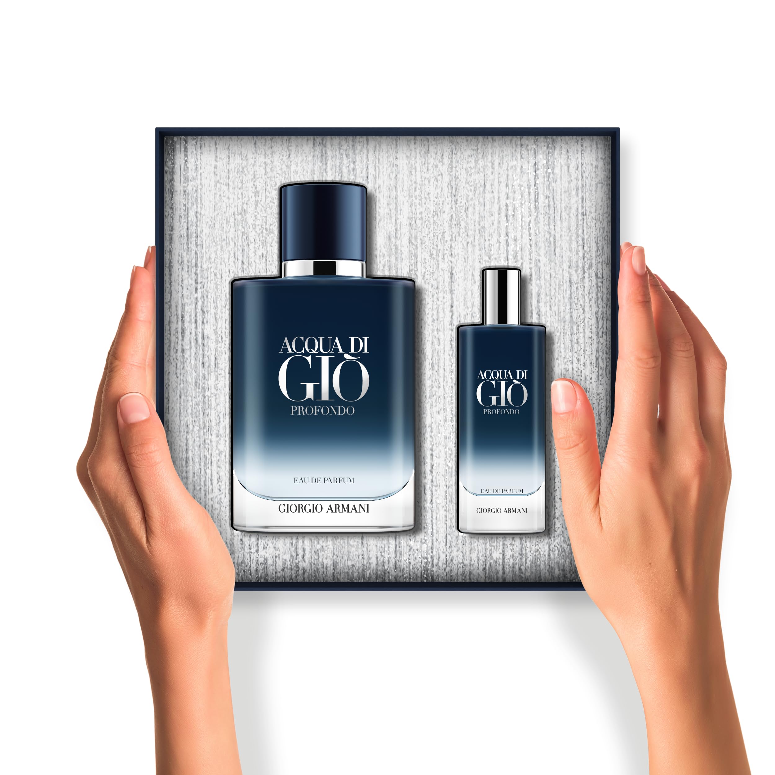 Armani Beauty Acqua di Gio Profondo spray bottle in use for fresh moments