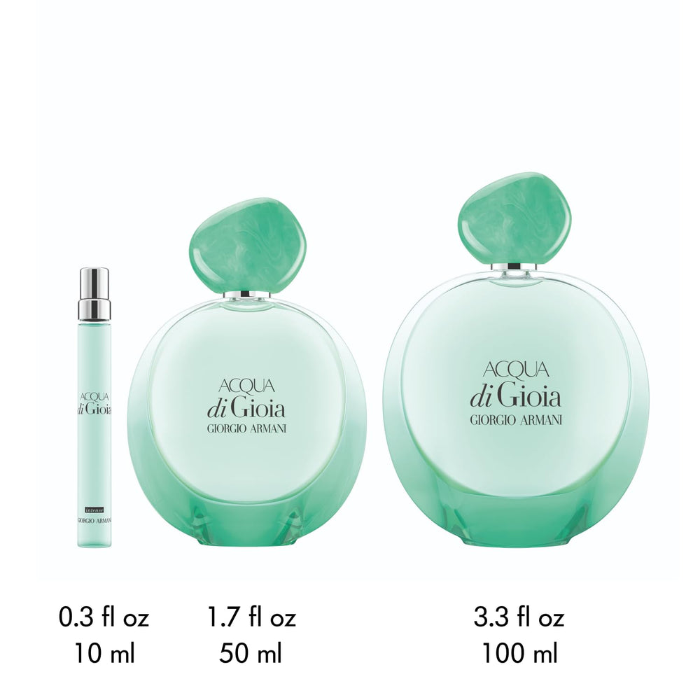Armani Beauty Acqua Di Gioia Intense gradation bottle mirrors Mediterranean light.