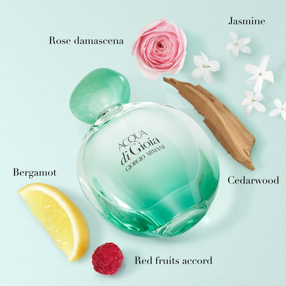 Armani Beauty Acqua Di Gioia Intense jasmine-damascena heart highlights floral mood.
