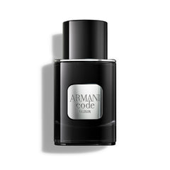 Armani Beauty Code Elixir bottle front shows ambery warmth ideal for evening wear.