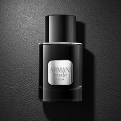 Armani Beauty Code Elixir scent trail suggests long-lasting aura in social settings.