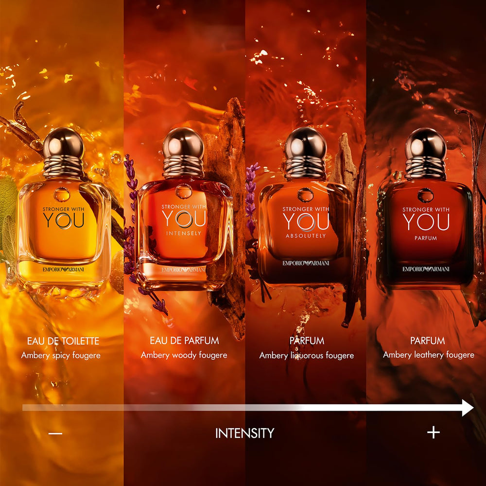 Armani Beauty Stronger With You Intensely application on wrists and neck offers balanced sillage.