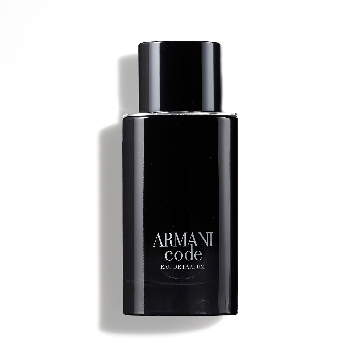 Armani Code EDP bottle in black and silver signals sleek masculine style.