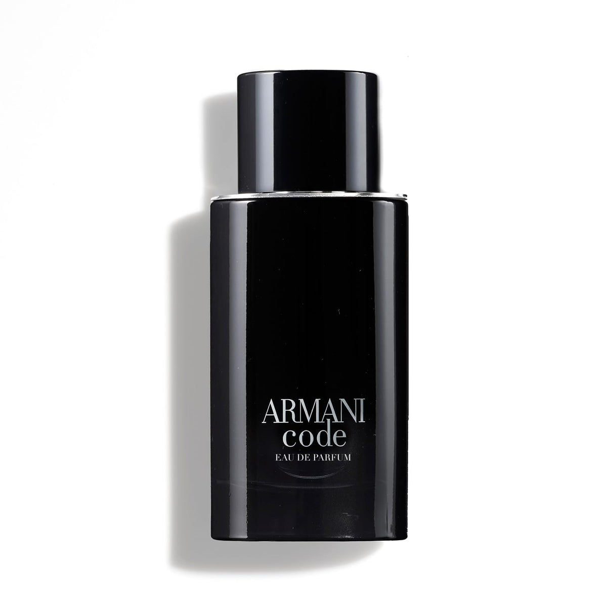 Armani Code EDP bottle in black and silver signals sleek masculine style.