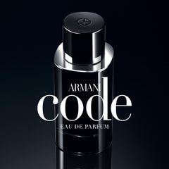 Armani Code EDP double-ring gesture around the head for a refined scent moment.