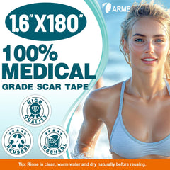 Arme silicone scar tape showing 24-hour strong adhesion without shifting.
