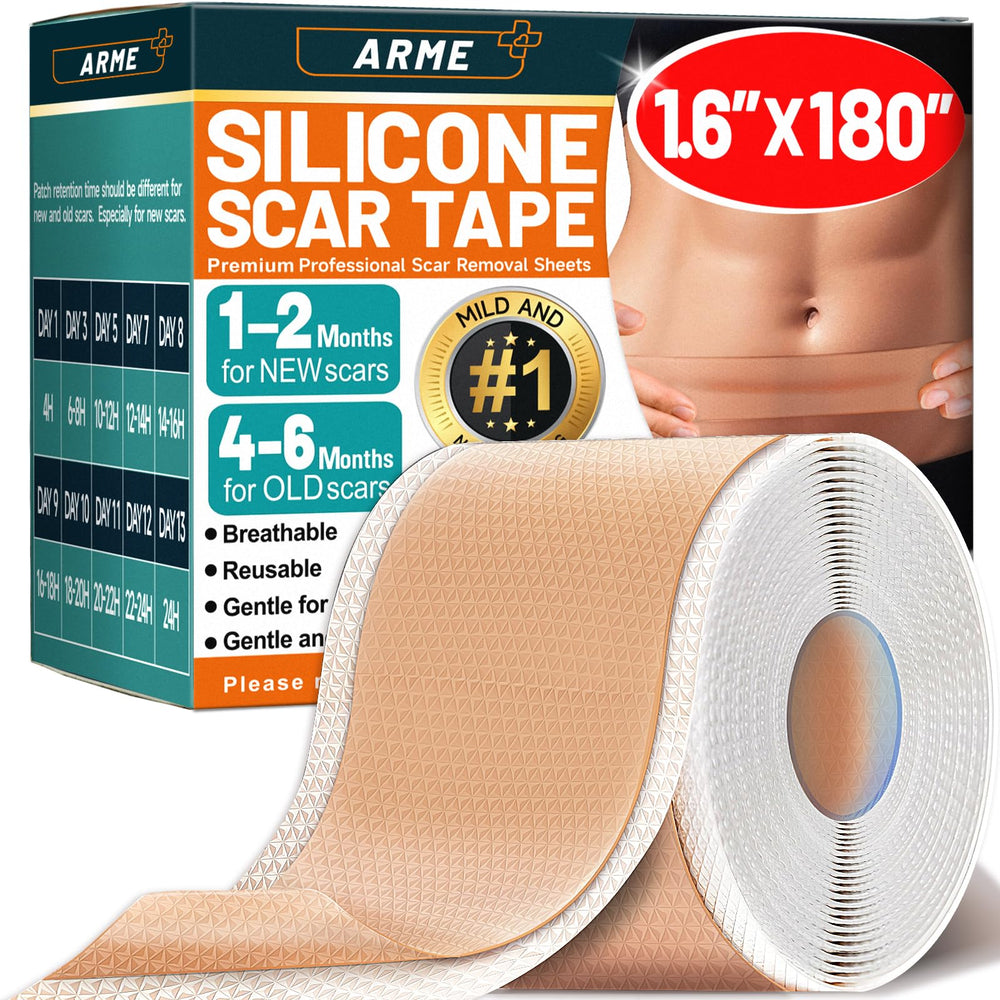 Arme silicone scar tape roll 1.6x180 inches provides continuous coverage for surgical scars.