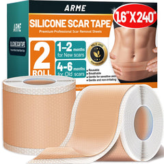 Arme silicone scar tape roll close-up with medical-grade material for scar care