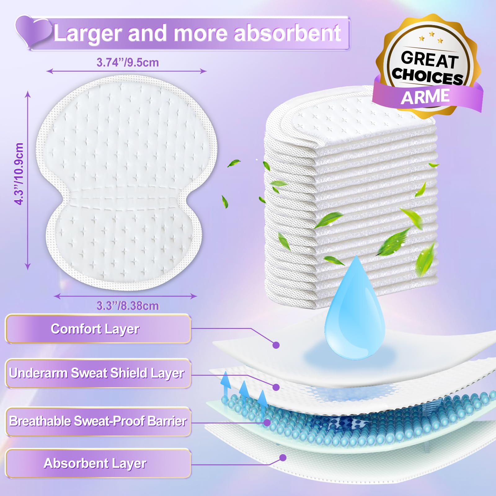 Arme soft ultra-thin sweat pads provide gentle comfort for daily wear.