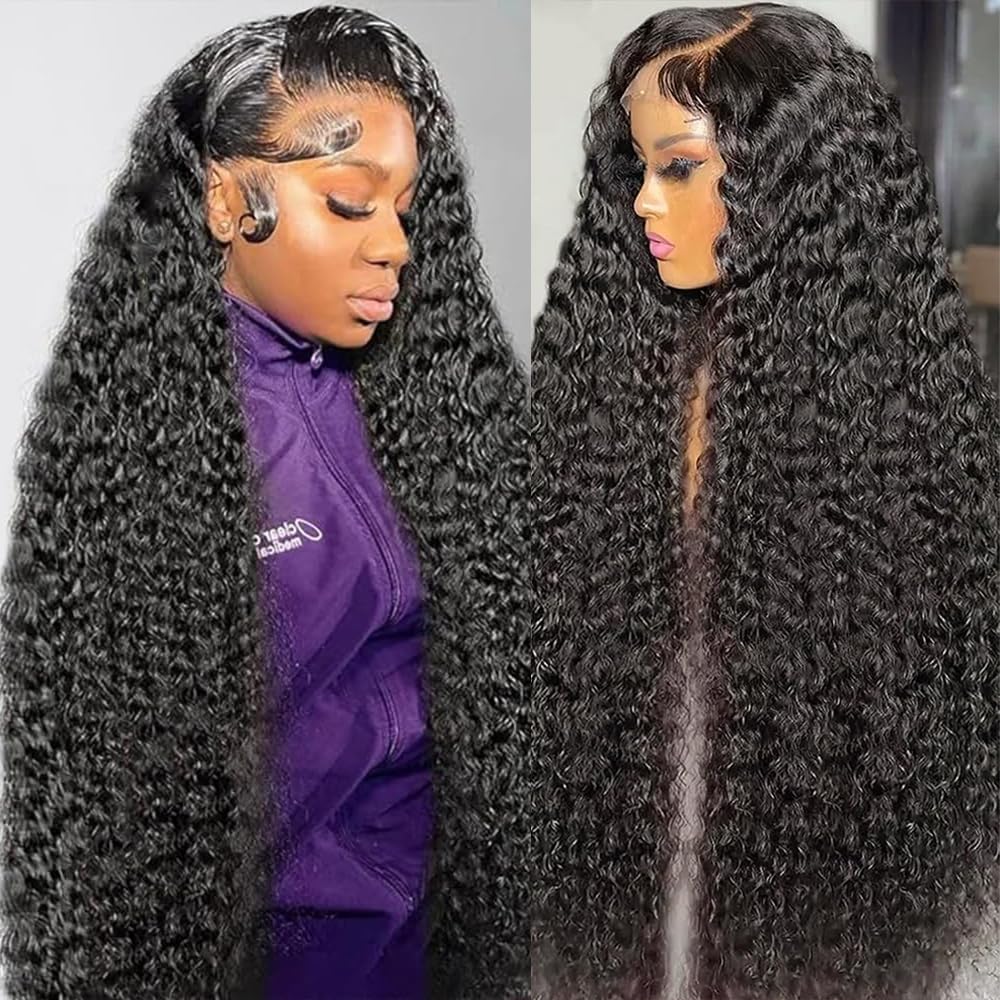 Armodeo 250 density deep wave wig close-up showing natural lace part.