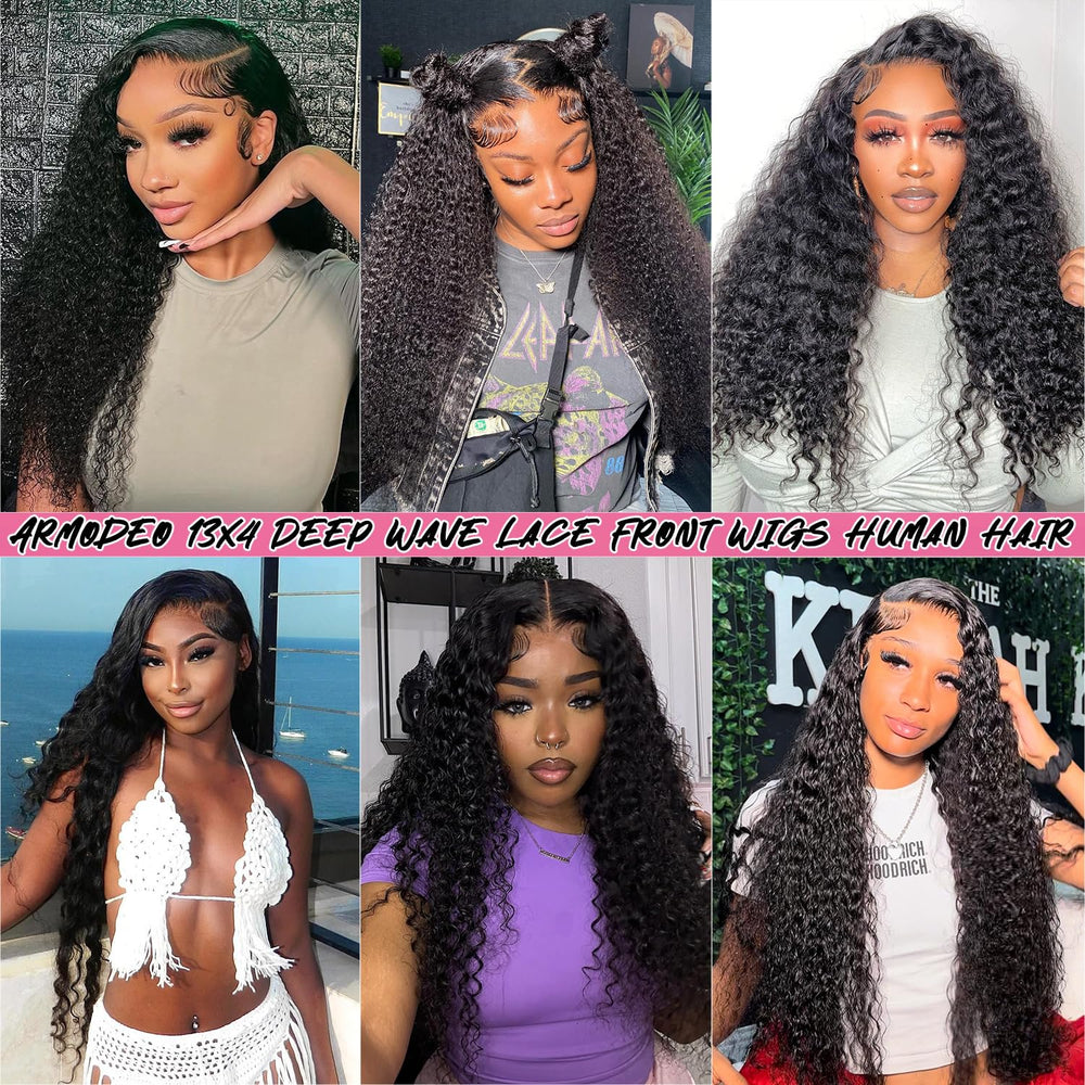 Armodeo wedding-ready deep wave wig on model for special events.