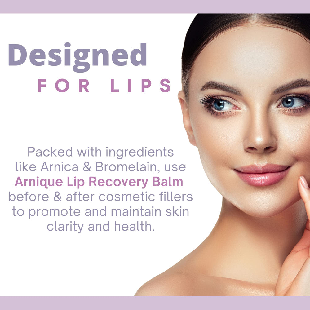 Arnique Arnica Lip Balm ingredients list featuring Arnica and Bromelain for nourishment.