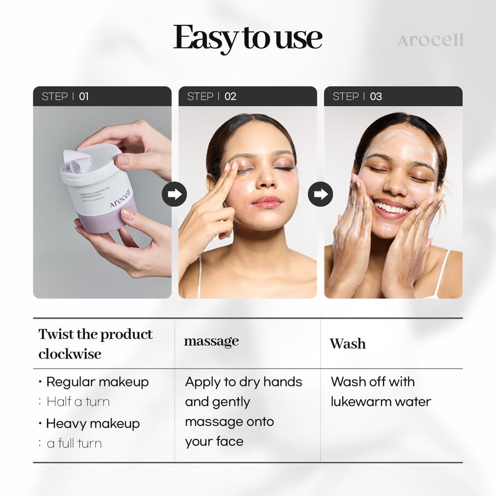 AROCELL OFFICIAL daily routine setup suggests simple, gentle cleansing for all skin types.
