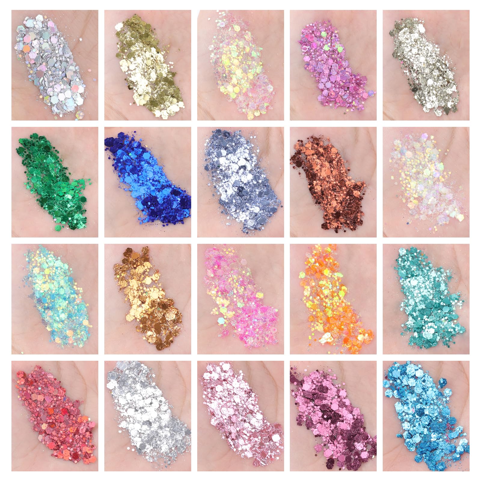 AROIC closeup of glitter particles texture shows chunky and fine mix