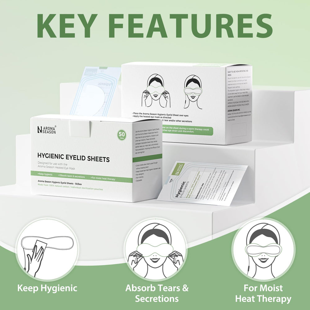Aroma Season eyelid sheets activate moist heat when misted for soothing relaxation.