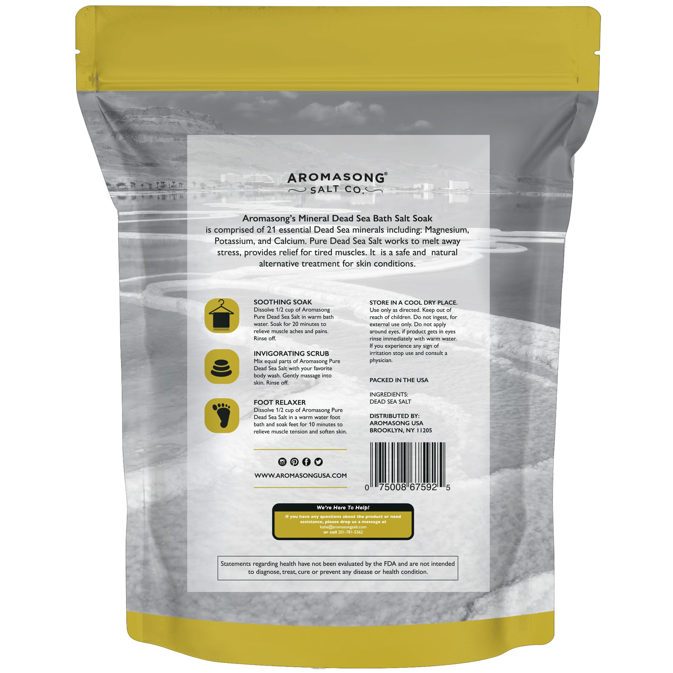 Aromasong Dead Sea Salt 19lbs bundle offers long-lasting spa bath sessions at home.