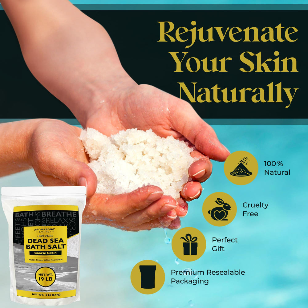 Aromasong Dead Sea Salt mineral soak for smoother skin after a calming bath.