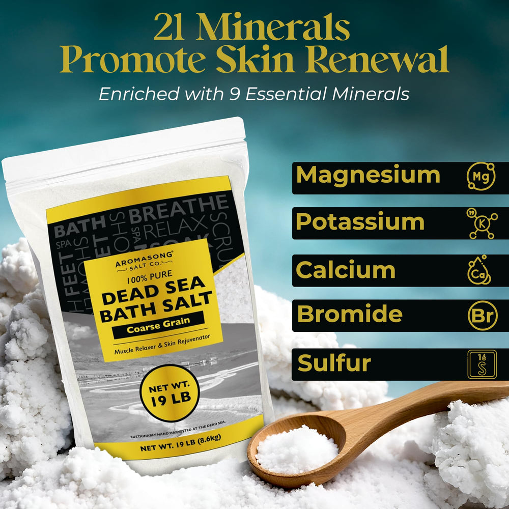Aromasong Dead Sea Salt for muscle relaxation during a warm, soothing soak.