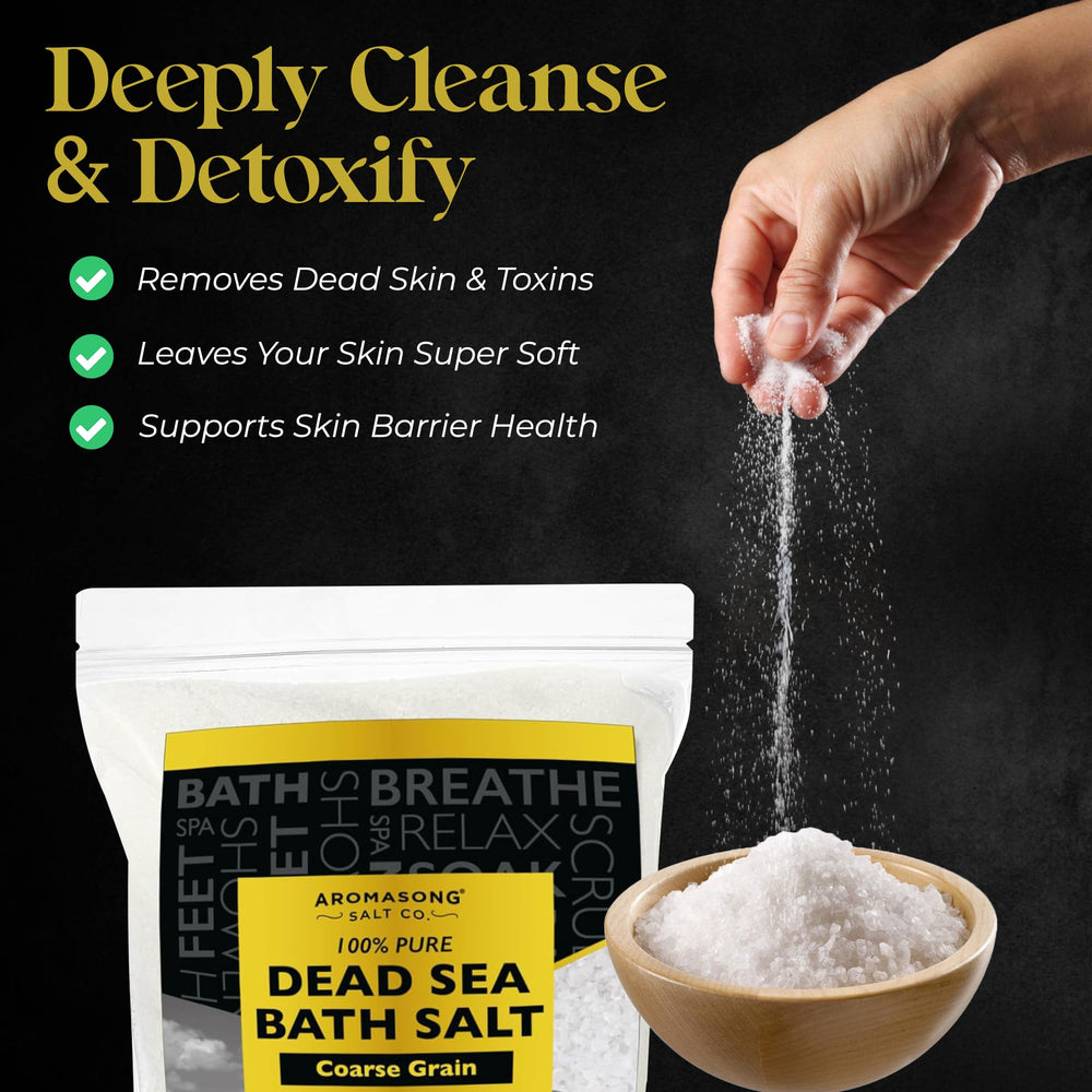 Aromasong Dead Sea Salt packaging seal reseal keeps contents fresh between uses.