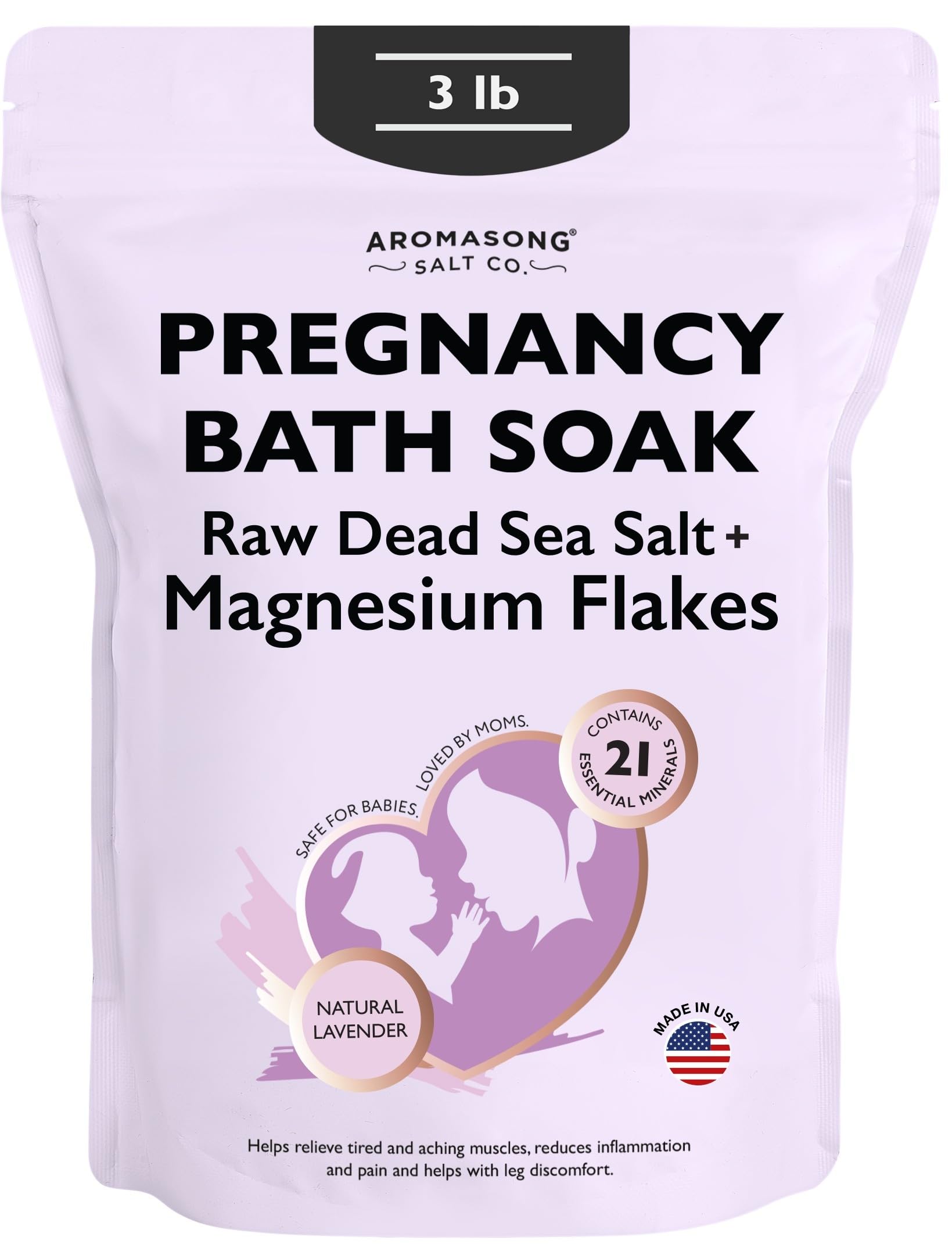 Aromasong pregnancy bath soak packaging front view for calming ritual