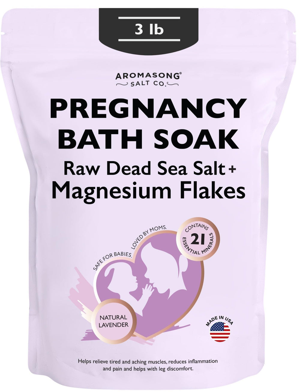 Aromasong pregnancy bath soak packaging front view for calming ritual