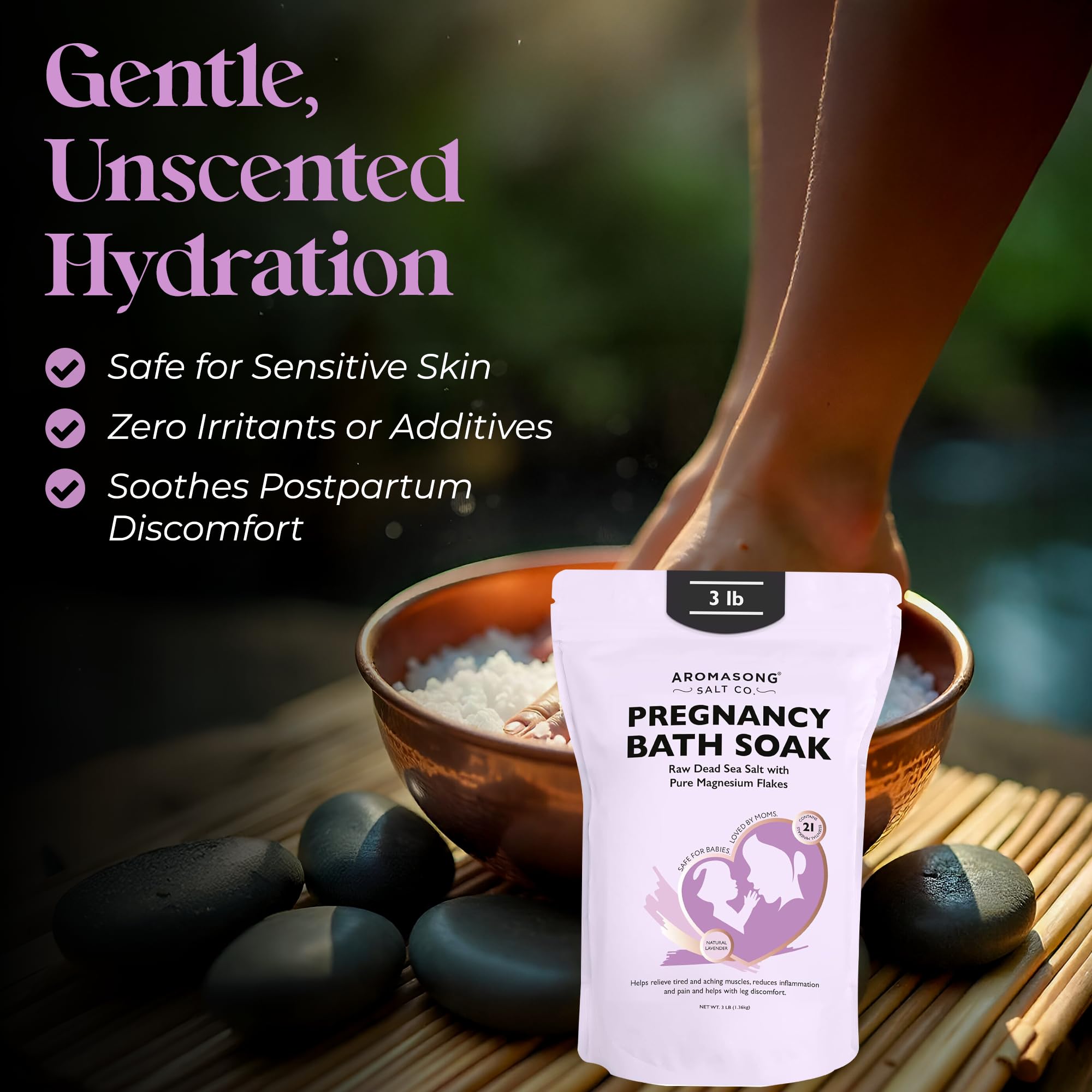Aromasong bath salts on skin highlight hydration benefits