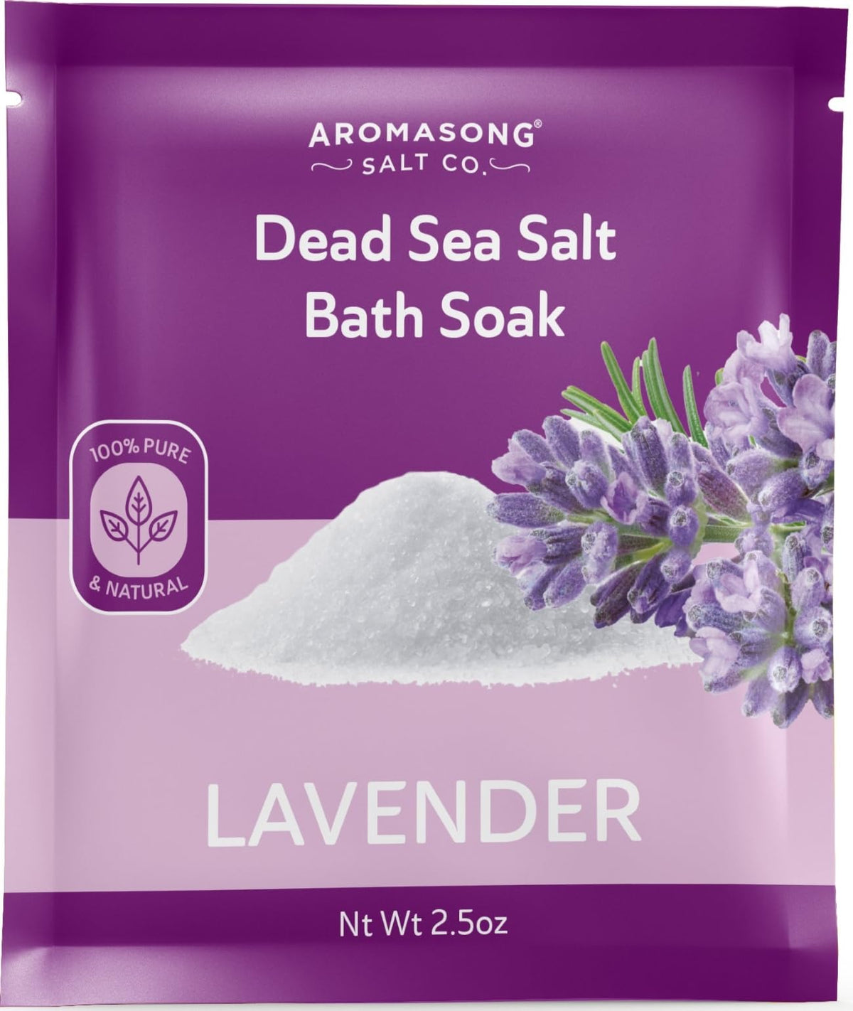 Aromasong lavender bath salt crystals in a jar for a soothing soak.