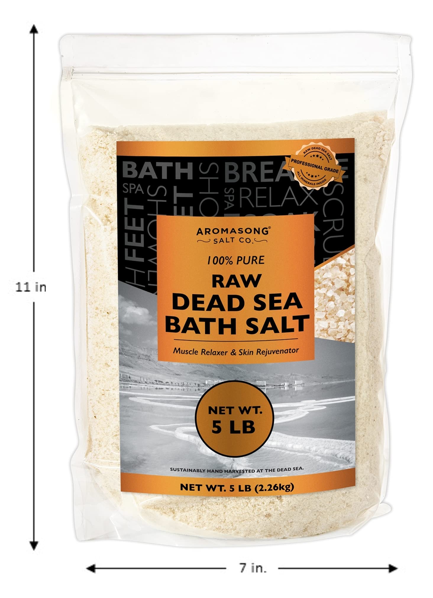 Aromasong Raw Dead Sea Bath Salt bulk 5 lb packaging for home use