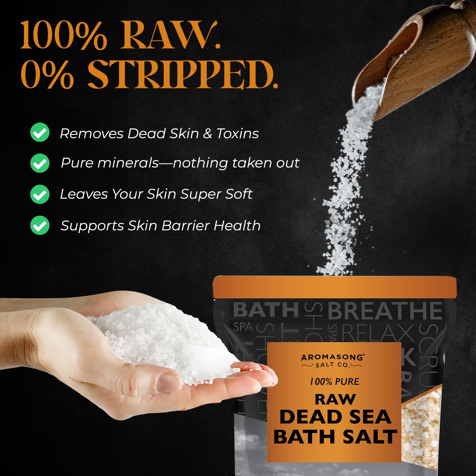 Aromasong Raw Dead Sea Bath Salt in a spa setting for relaxation