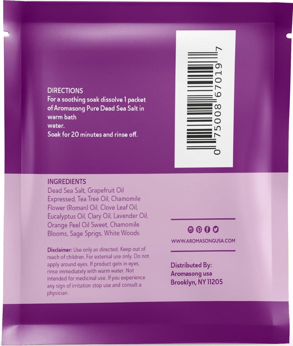 Aromasong spa-like bath scene with lavender-infused salts in use.