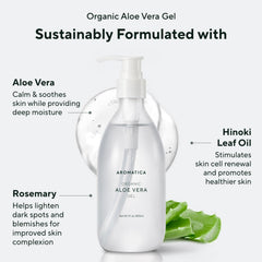 AROMATICA aloe vera gel on sunburned skin for immediate cooling relief.